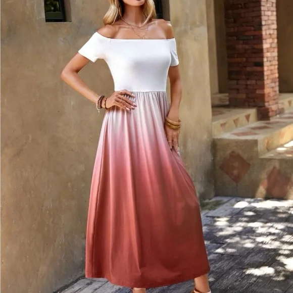 Boho Tie Dye Ombre Off Shoulder Dress - Picture 6 of 6